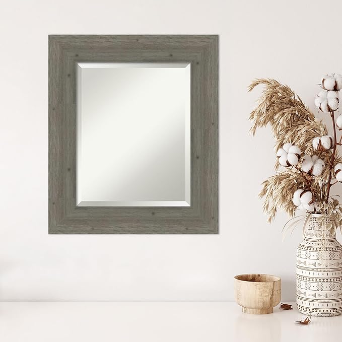 Amanti Art Grey Wall Mirror 27x23 Fencepost Grey Rectangle Bathroom Mirror - Image 4