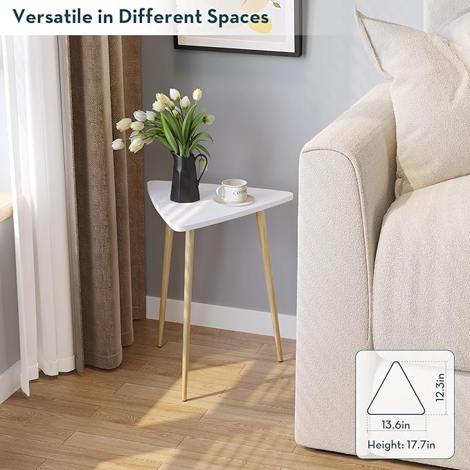 SAYGOER White Side Table Small Triangle End Tables Modern Narrow Sofa Table - Image 8