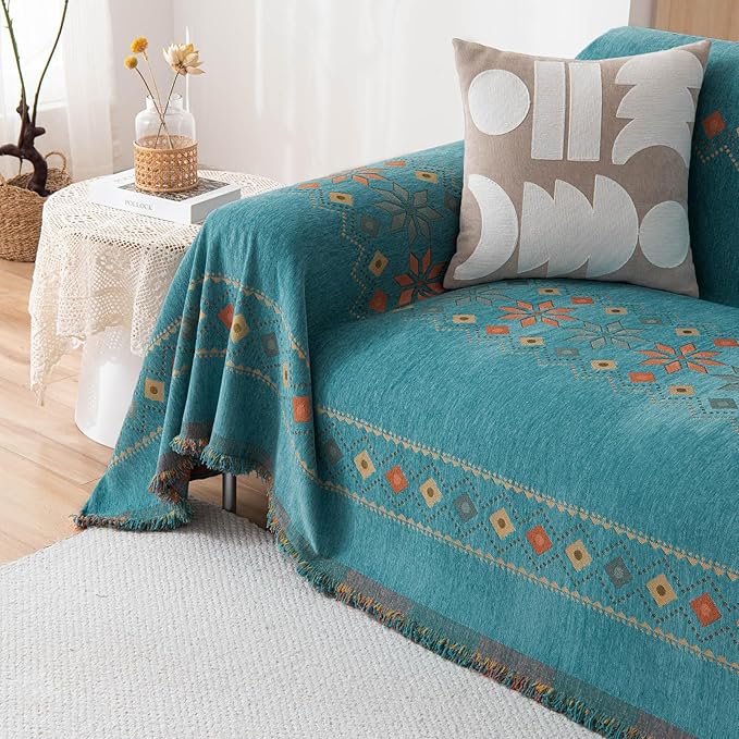 STACYPIK Green Jacquard Couch Cover Chenille Boho Sofa Covers - Image 4