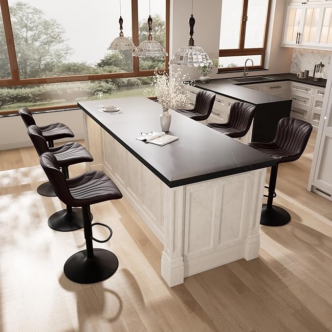 YOUNIKE 3 Brown Bar Stools Modern Swivel Counter Height Bar Chair - Image 8