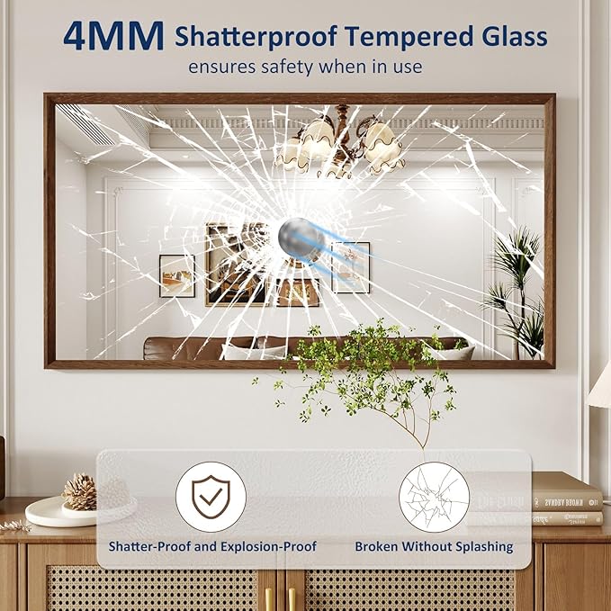 WEER Walnut Framed Mirror for Bathroom, 55x30 Inch Wall Mounted Mirror - Image 2