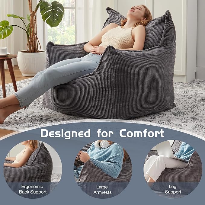 Giant Bean Bag Chair Sofa for Adults Teens, Comfy Corduroy Large Bean Bag Chairs - Image 6