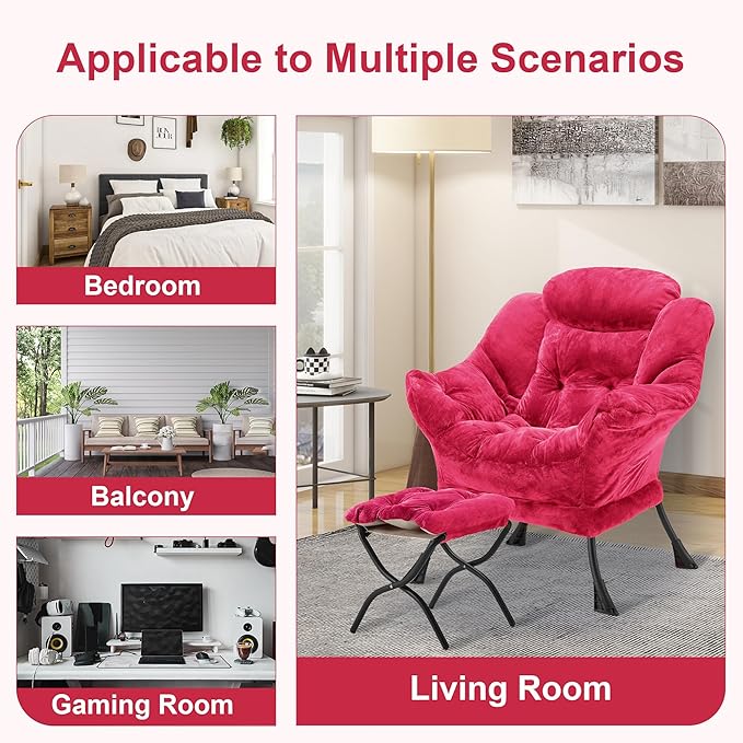 Fabric Lazy Chair with Ottoman, Oversized Upholstered Sofa Chair - Image 8