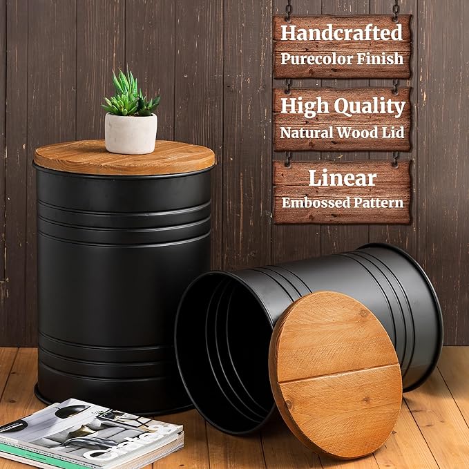 Glitzhome Farmhouse Accent Side Table, Metal Storage Stool Ottoman - Image 3
