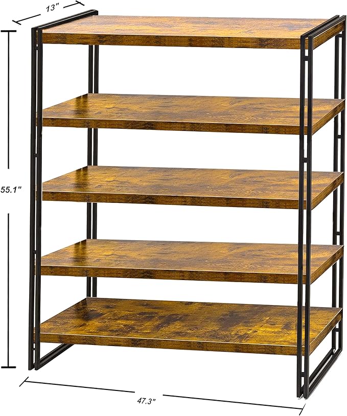 47" 5-Tier Bookshelf Rustic Wood and Metal Industrial Bookshelf - Image 2