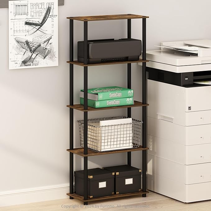 Furinno Turn-N-Tube 5-Tier Multipurpose Shelf Display Rack, Amber Pine/Black - Image 2