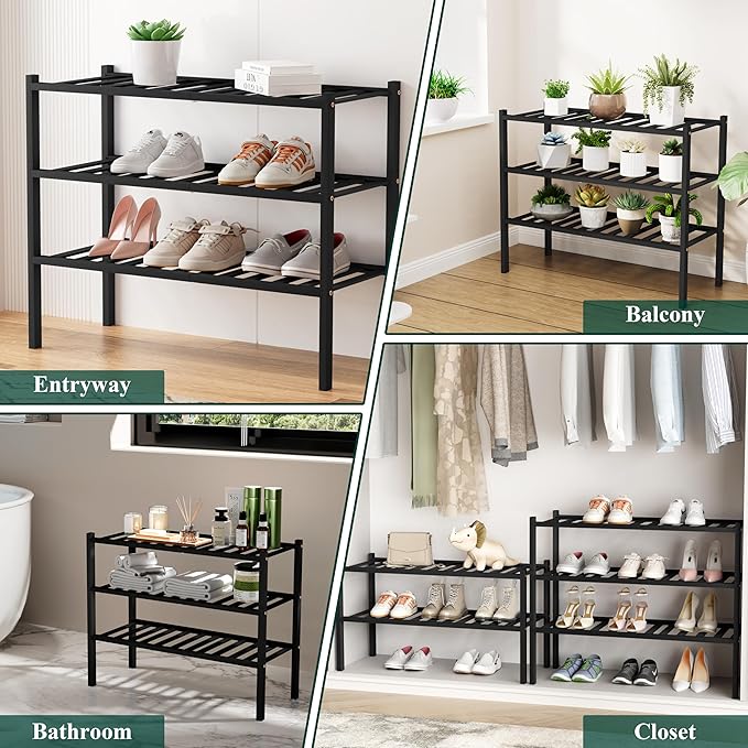 Smiry Shoe Rack, 4 Tier Bamboo Shoe Organizer, Stackable Free Standing Wooden - Image 7