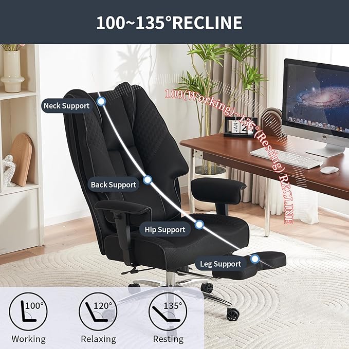 Big and Tall Office Chair 400lbs Wide Seat, Leather High Back Executive Office - Image 5
