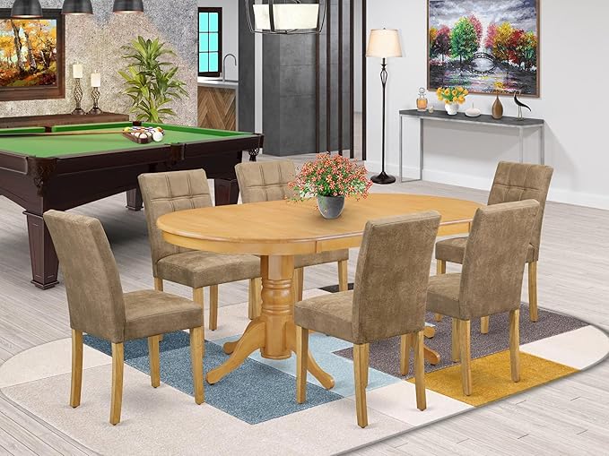East West Furniture VAAS7-OAK-28 7 Piece Kitchen Dining Table Set Includes A - Image 2