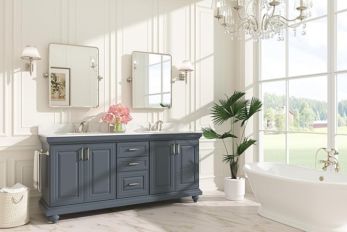 Keonjinn 24x30 in Brushed Pivot Mirror, Tilt Beveled Mirror Bathroom, - Image 2