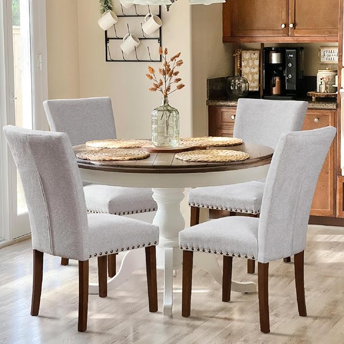 COLAMY Upholstered Parsons Dining Chairs Set of 4, Fabric Dining Room Kitchen by COLAMYINC
