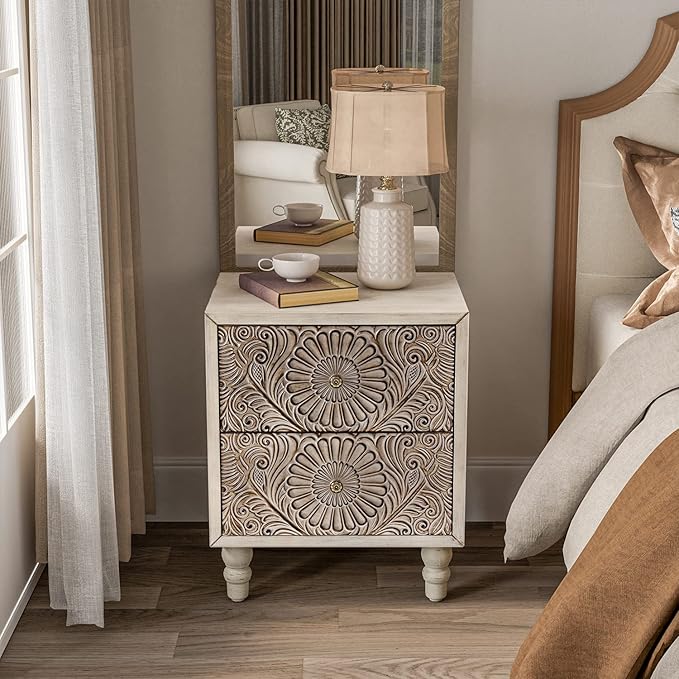 COSIEST 2 Pieces Nightstand, Vintage Style Wood Bedside Table, Bedroom - Image 5