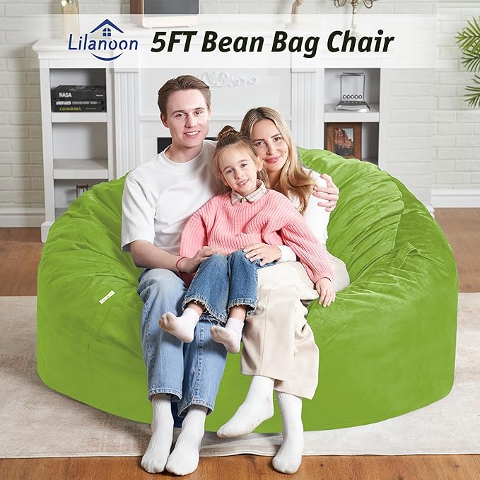 5FT Bean Bag Chair with Ultra Soft Velvet Cover Bean Bag Sofa with Memory Foam - Image 3