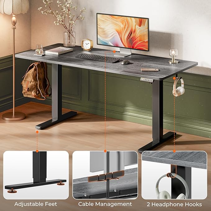 Huuger 63 x 28 Large Electric Standing Desk, Height Adjustable Computer Desk - Image 7