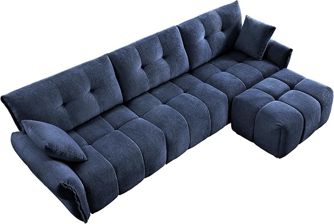 Modern Chenille Fabric 3-Seat Sofa w/Ottoman+2 Pillows, Premium Upholstery - Image 6