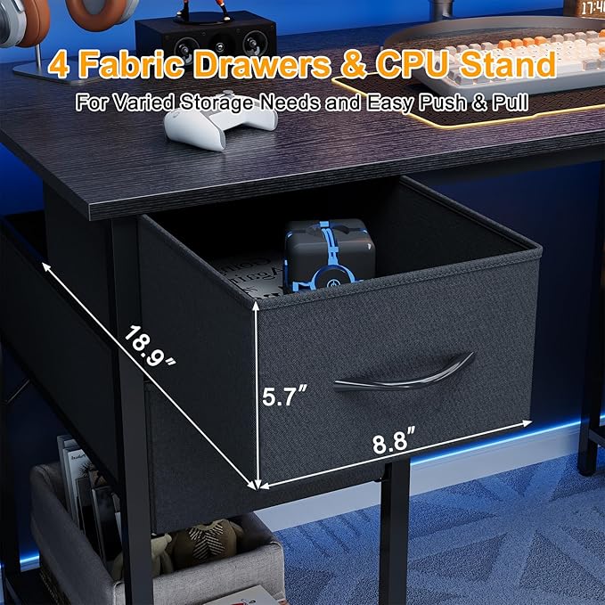 Computer Desk with 4 Drawers, 47 Inch Office Desk with Storage, Gaming Desk - Image 5