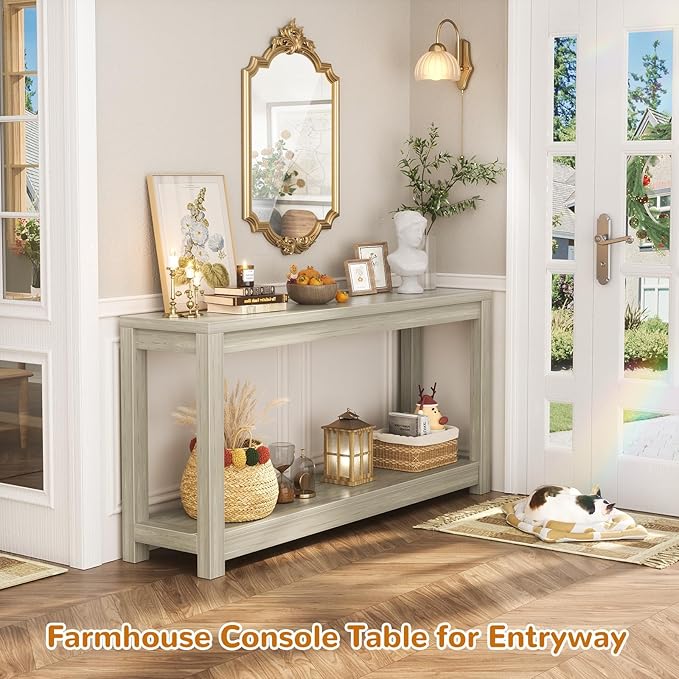 47" Farmhouse Wood Entryway Table Narrow Console Table - Image 2