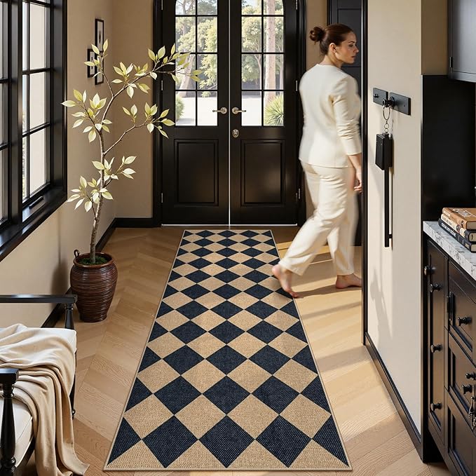 Lahome Checkered Easy Jute Runner Rug, 2x8 Hallway Kitchen Runner Rug Non Slip - Image 7