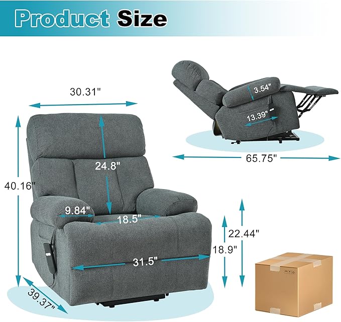 Recliner Chair Power Lift Massage Chair Full Body 23" Large Size Electric - Image 2