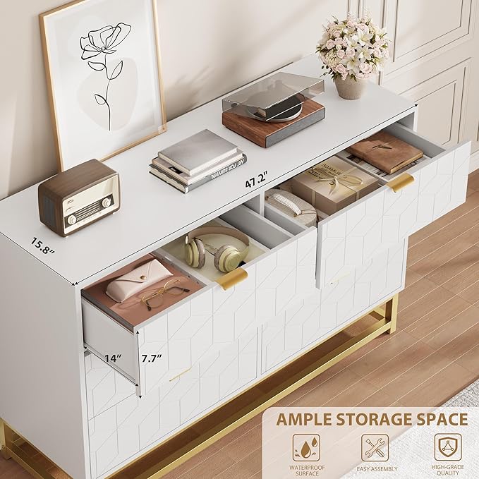 GAOMON White Dresser for Bedroom, Modern 6 Drawer Double Dresser - Image 5