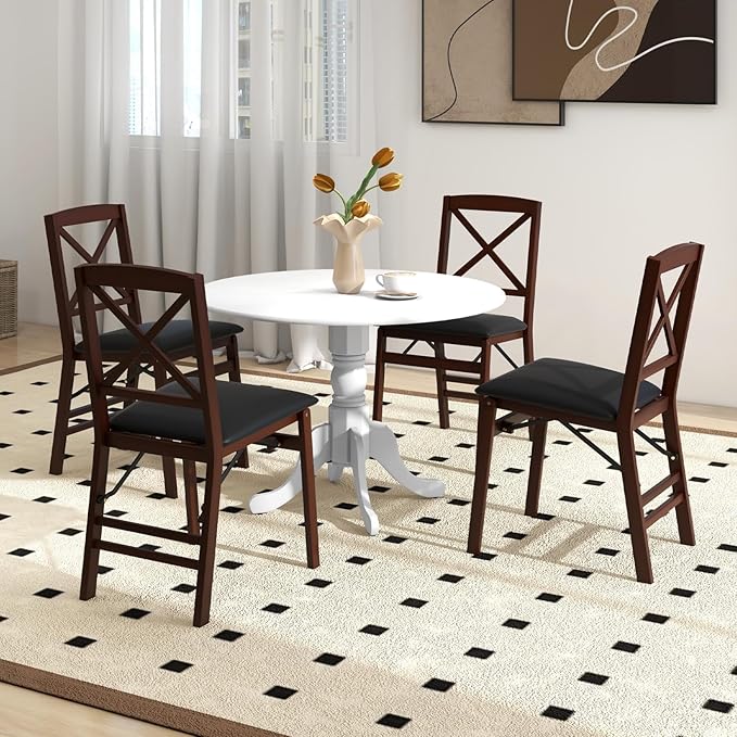 COSTWAY Round Dining Table for 4, 39-inch Wooden Kitchen Table - Image 7
