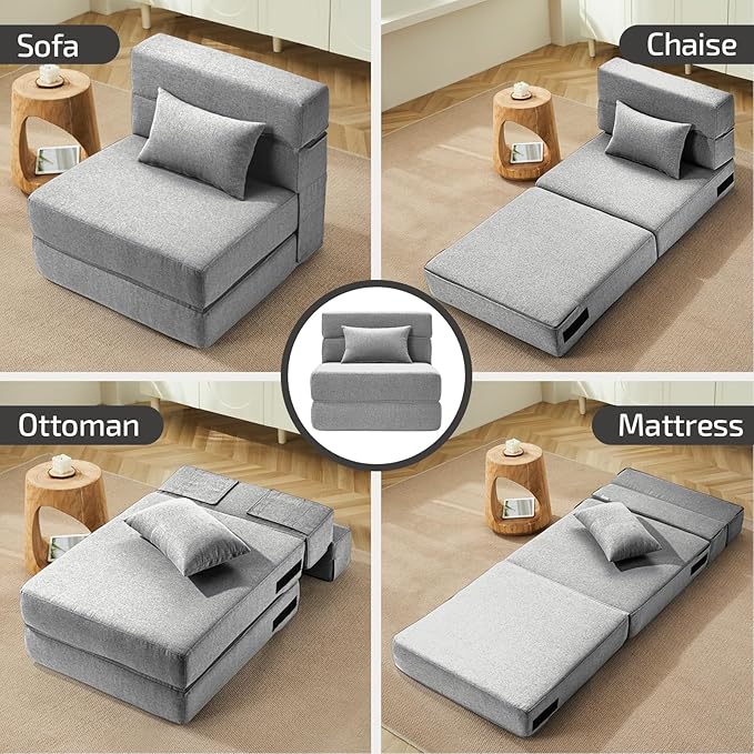 Folding Sofa Bed with Pillow- Convertible Chair Floor Couch & Sleeping Mattress - Image 6
