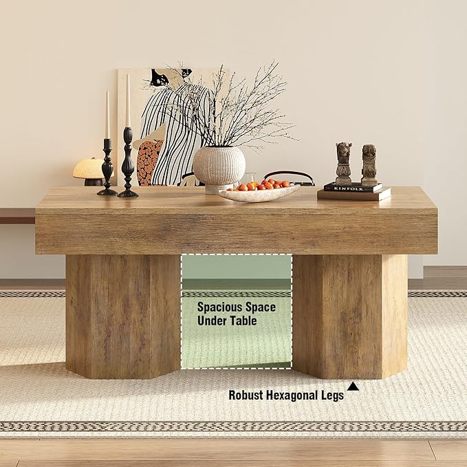 GiftGo Coffee Table Mid Century Modern Center Living Room Table Farmhouse - Image 7