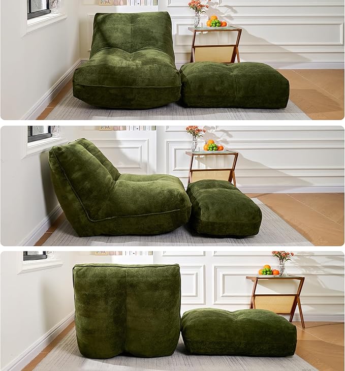 Bean Bag Chair with Ottoman, Comfy Bean Bag Sofa with Memory Foam, Lazy BeanBag - Image 9