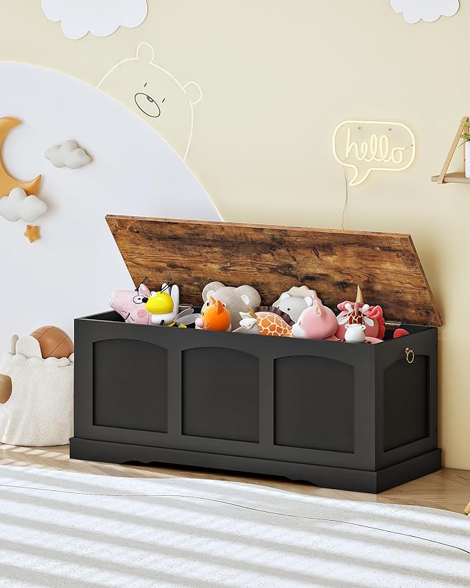 39.4" Storage Chest Bench with Lift Lid, Toy Chest with Safety Hinge, Entryway - Image 9