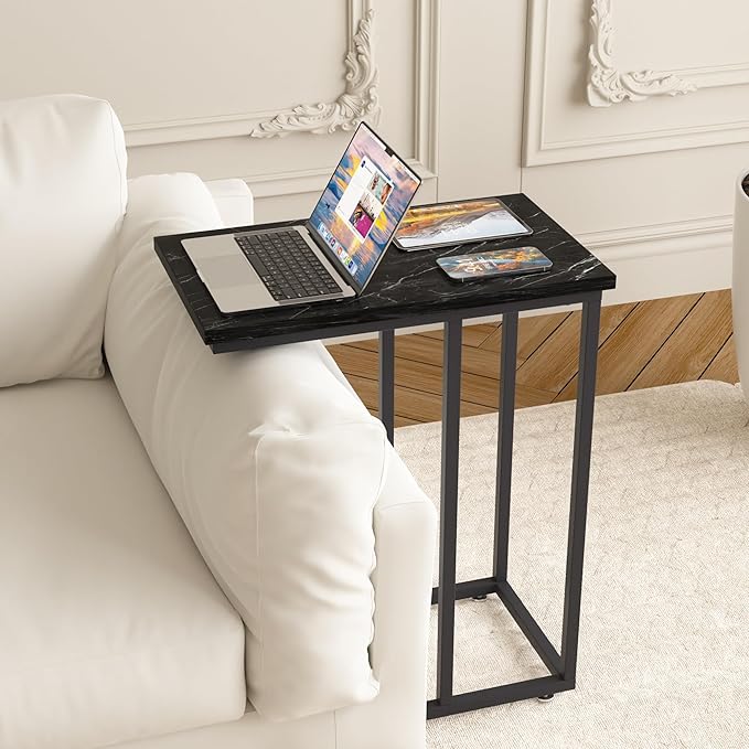 VECELO C Shaped End Side Table for Sofa Couch and Bed Snack TV Tray for Living - Image 3