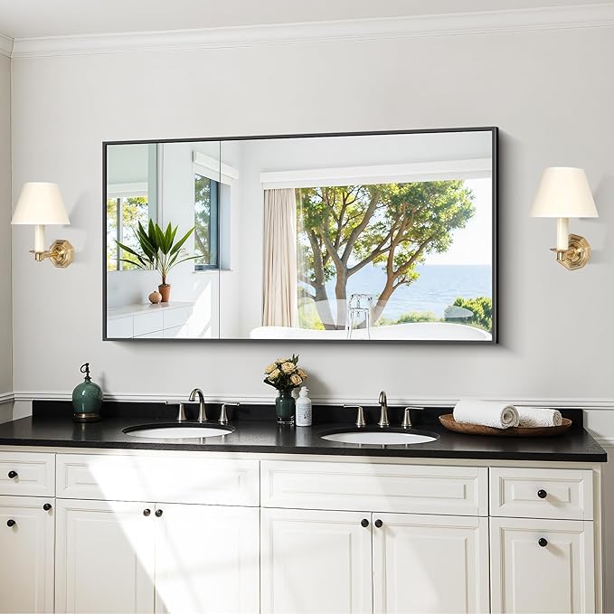 KOCUUY 24x48 Inch Large Black Wall Mounted Mirror, Aluminum Framed Decorative - Image 2