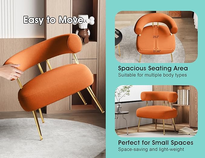 Modern Velvet Accent Chair, Round Upholstered Barrel Armchair - Image 4