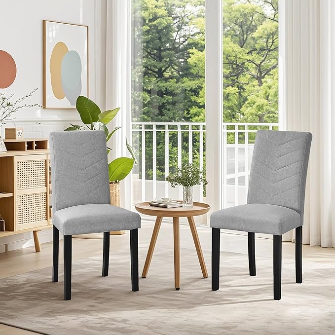VECELO Upholstered Dining Chairs Set of 6, Fabric Wood Legs High Back - Image 7