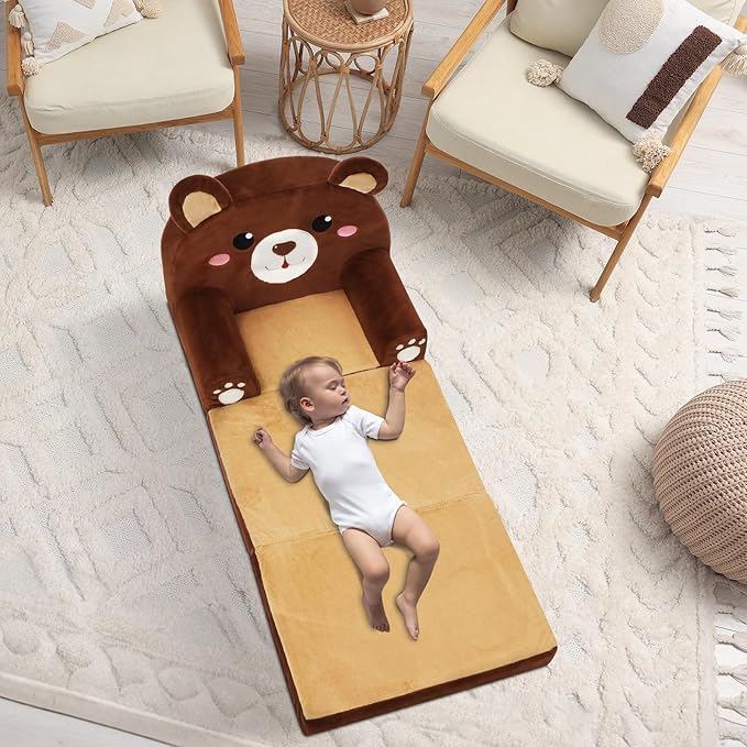 Kids Couch Comfy Foldable Kids Sofa to Lounger 2 in 1 Toddler Chair Plush Baby - Image 2