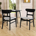 Set of 2 Solid Wood Dining Chairs, Fabric Upholstered Seat Mid-Century Modern by Merax