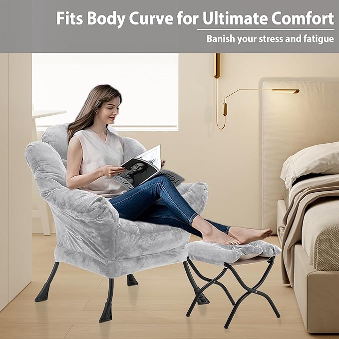 Lazy Chair with Folding Ottoman, Accent Chair Plush Upholstered with Metal - Image 5