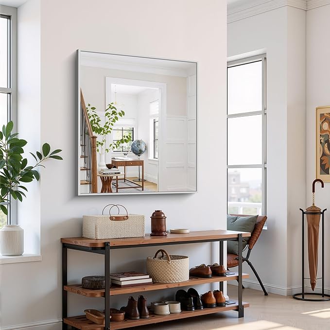 YIROMAN Bathroom Mirror 30"x36", Brushed Silver Bathroom Mirror - Image 4