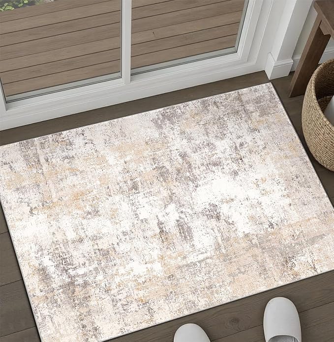 2x3 Washable Area Rug Beige Grey Neutral Abstract Entryway Kitchen Non Slip Low - Image 5