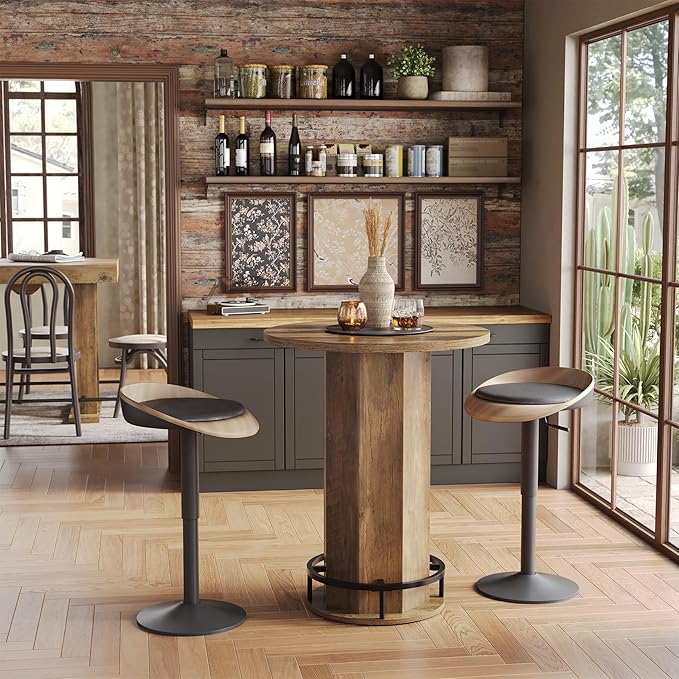 LITTLE TREE Round Bar Table, 39.4" H Wooden Bistro Pub Table - Image 5