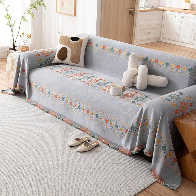 STACYPIK Boho Gray Jacquard Couch Cover, Sofa Cover - Image 9