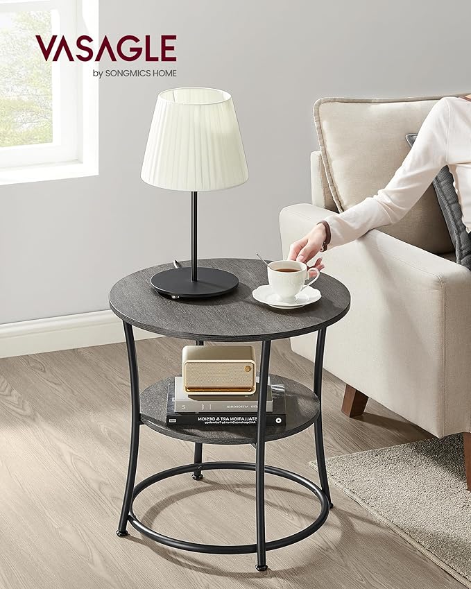 VASAGLE Side Table, 2-Tier Round End Table, Nightstand - Image 2