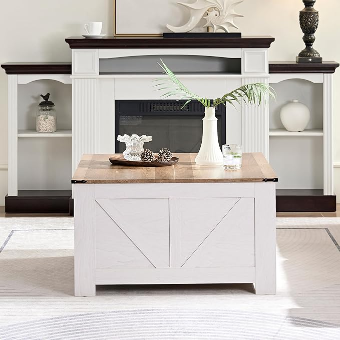 Farmhouse Coffee Table for Living Room, Wood Square Coffee Tables, 31.5" D x - Image 4