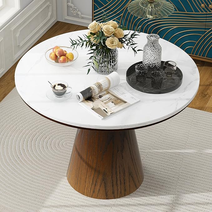 ERYE Contemporary Wooden Round Dining Table, More Decorative Rubber Wood - Image 3