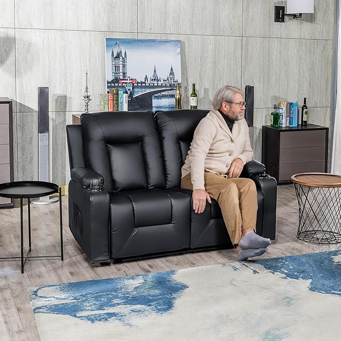 COMHOMA Living Room Furniture Set, Bonded Leather Loveseat Sofa - Image 3