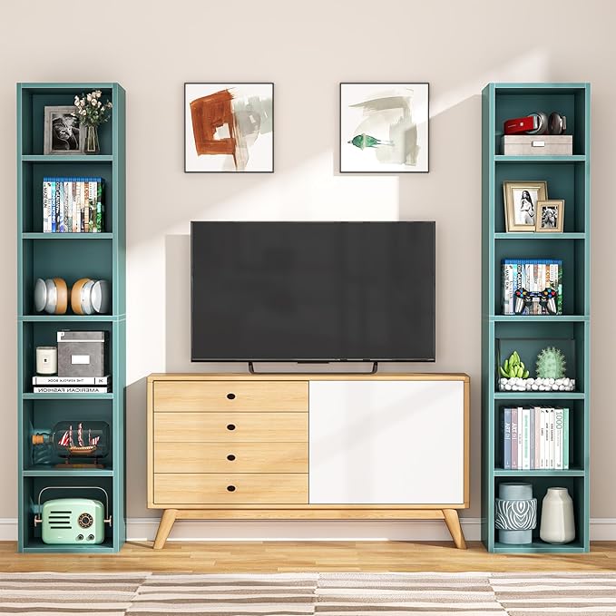 LITTLE TREE 70.9 Inch Tall Narrow Bookcase, Corner Bookshelf 6 Tier Cube - Image 6