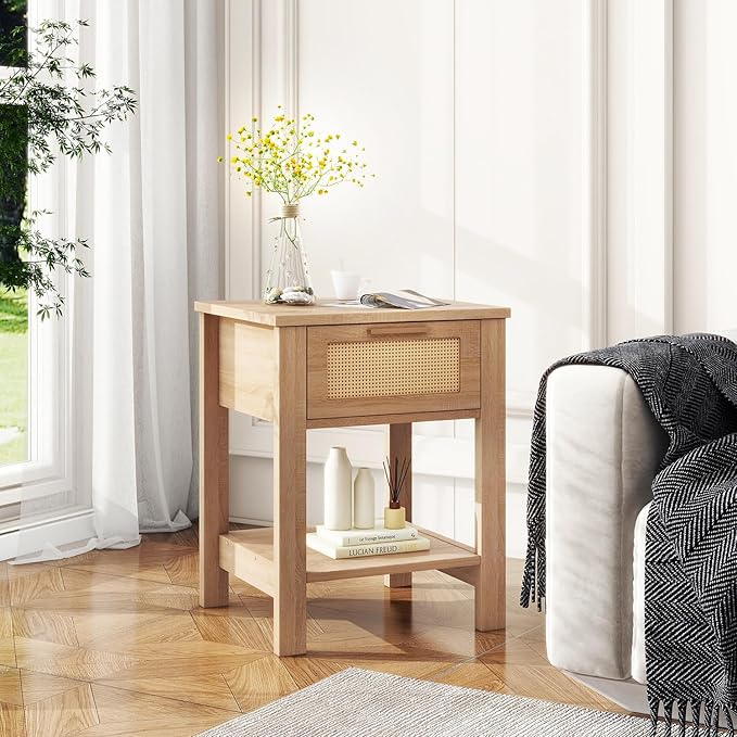 IBUYKE Rattan Nightstand, Boho Night Stand - Image 2