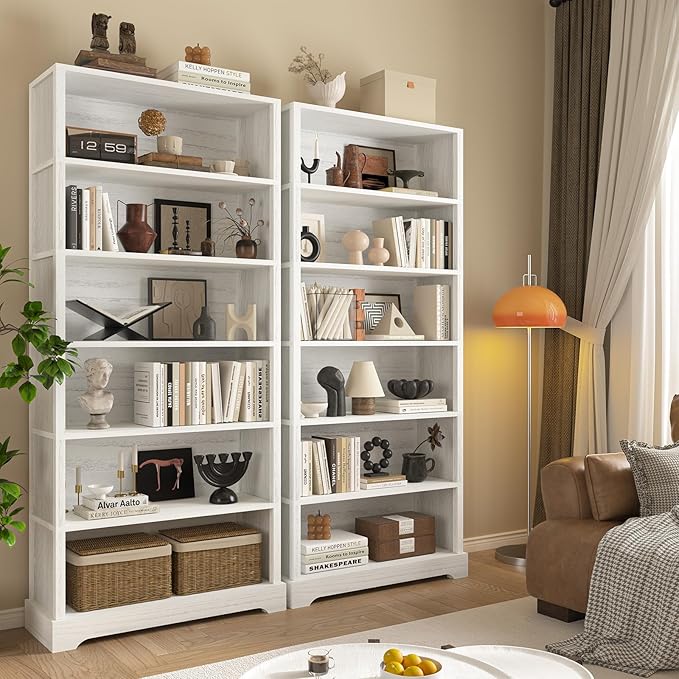 TVU 6 Shelf Bookcase, Freestanding Open Bookshelf, Tall Book Shelf, 11.8" D x - Image 2