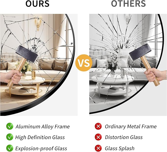 Black Round Mirror, 42 inch Large Circle Mirror, Aluminum Alloy Metal Frame - Image 7