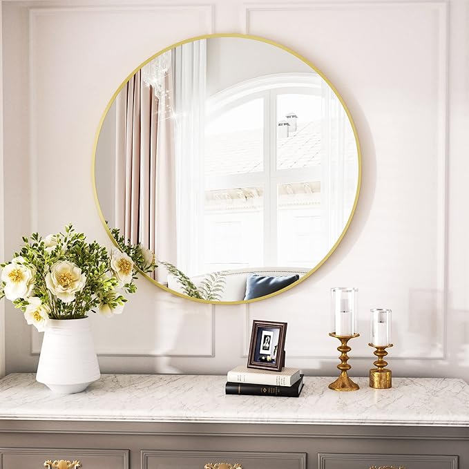 Round Mirror 29.6" Black Wall Mounted Circle Mirrors Vanity Mirror - Image 8