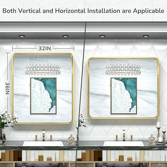 TokeShimi 32x36 Inch Gold Bathroom Mirror - Image 8